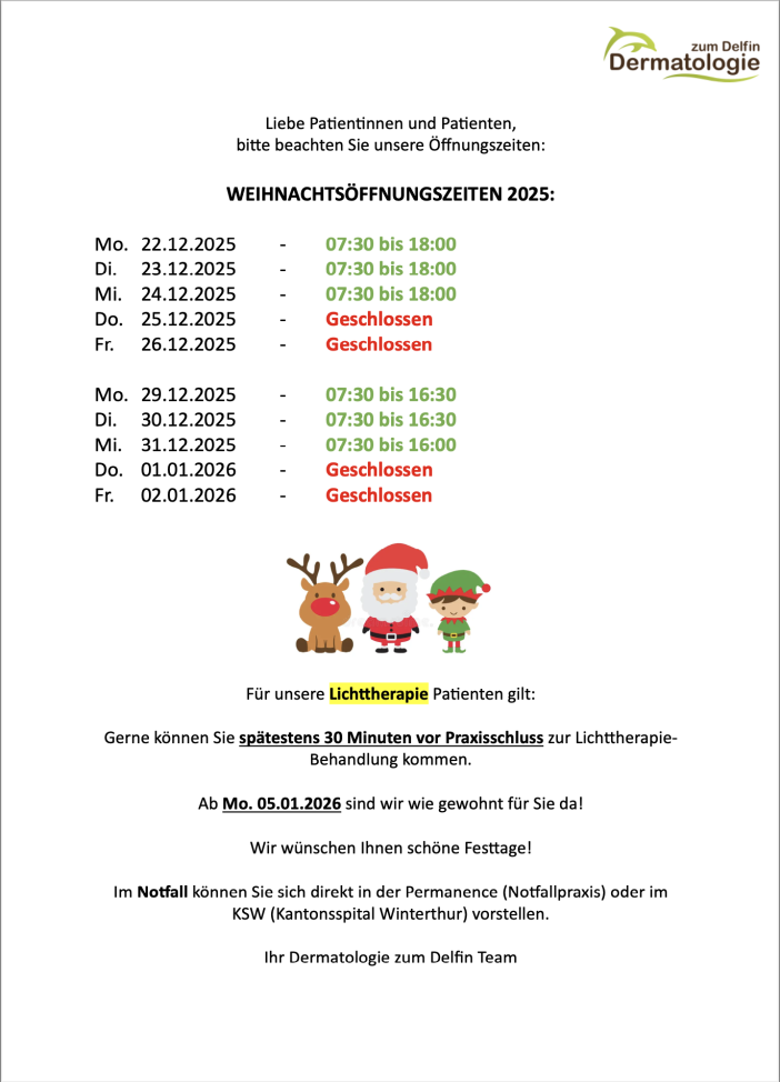 Weihnachtsöffnungszeiten 2025